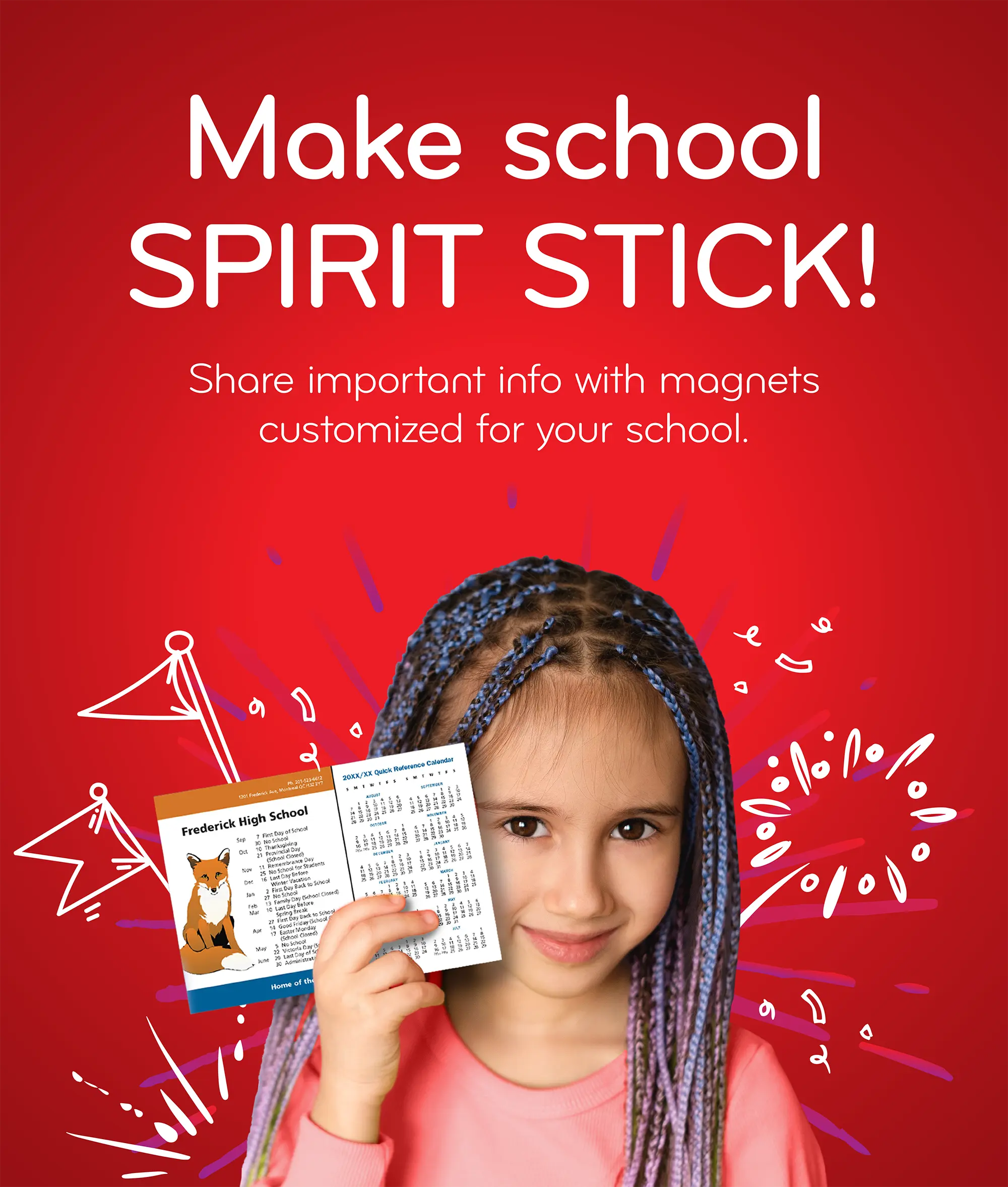 Make school SPIRIT STICK! Share important info with magnets customized for your school.