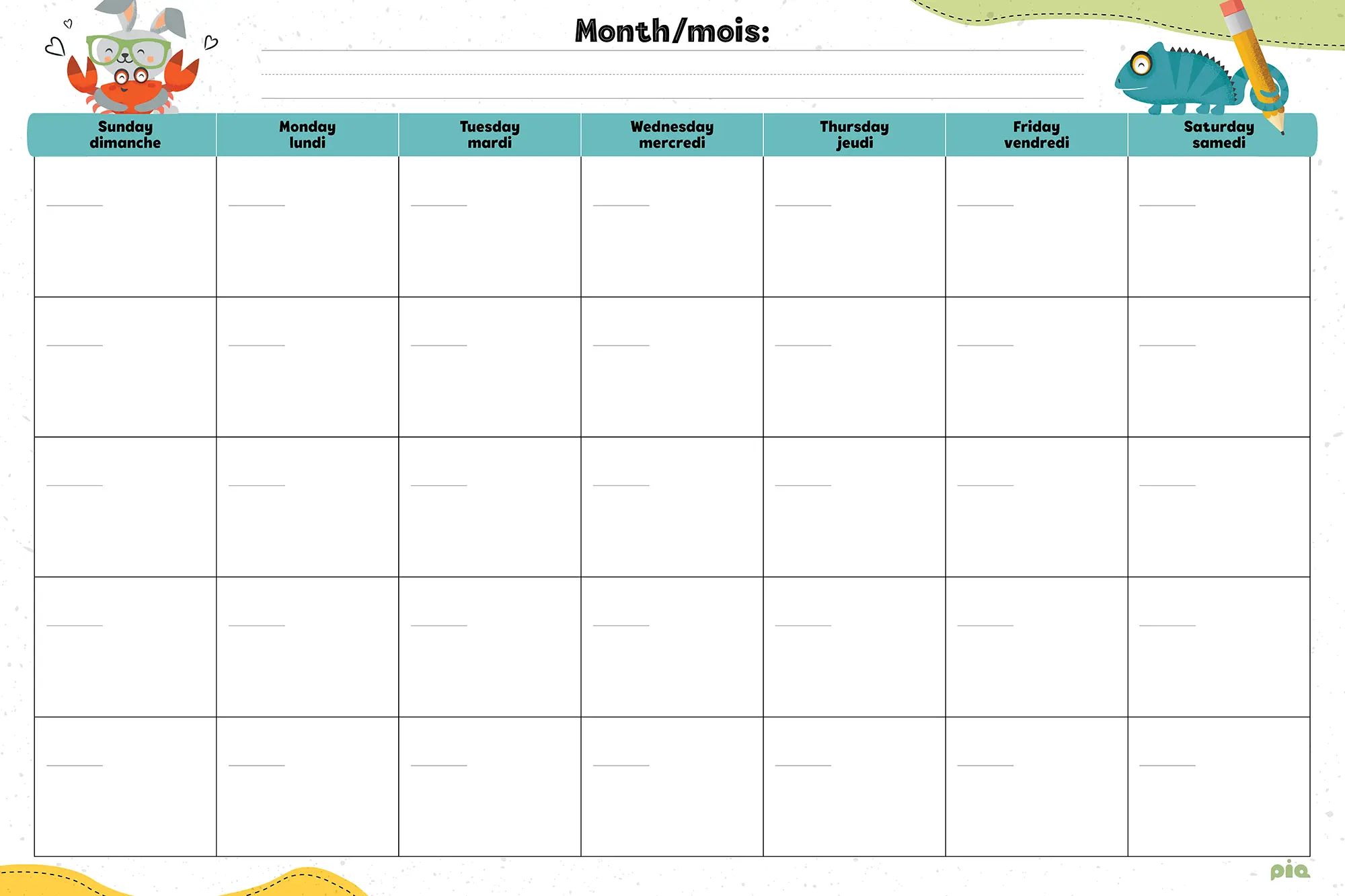 Wall Calendar Grade 1-2 Monthly Spread