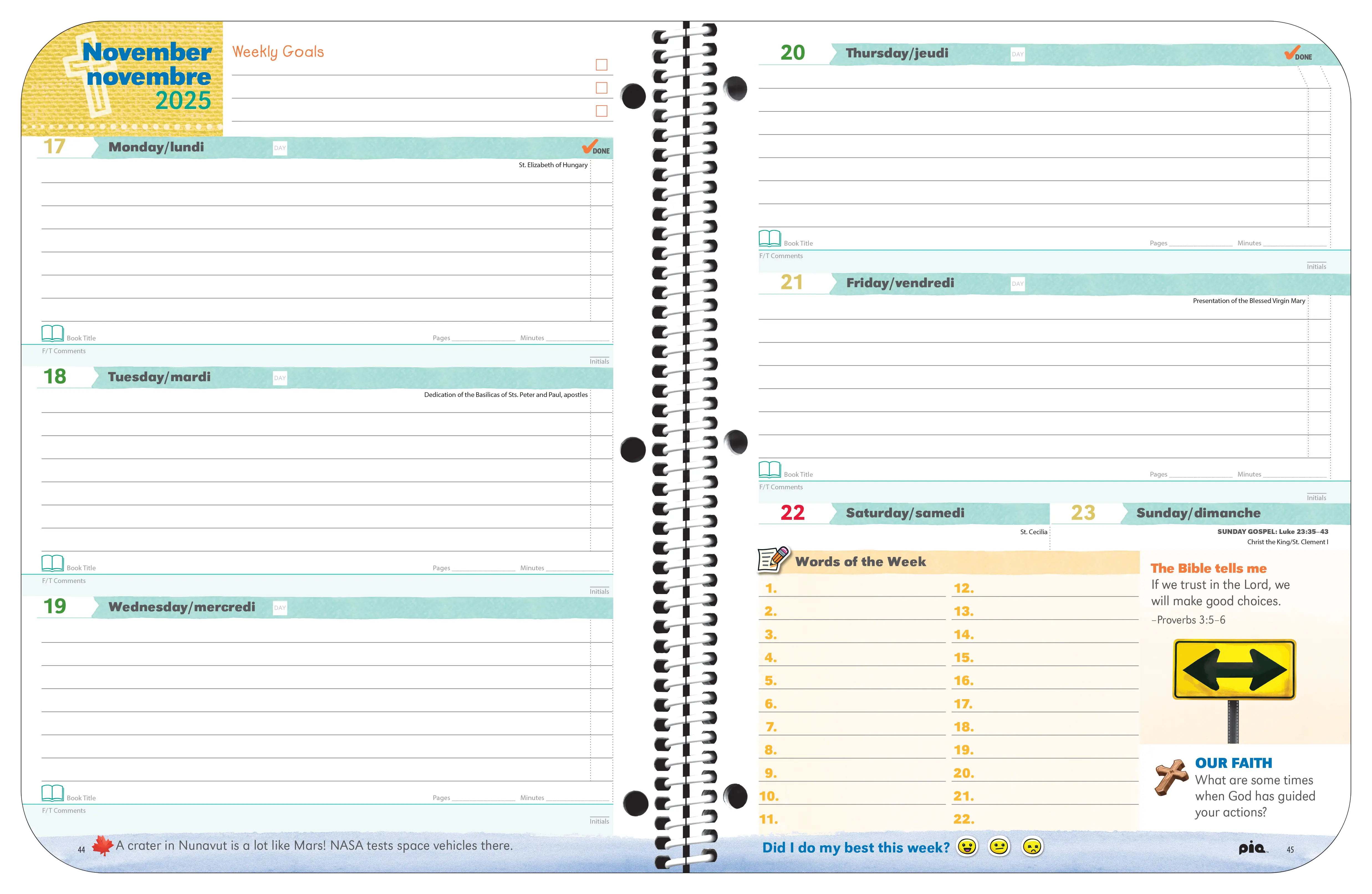 Elementary Catholic Faith Planner Spread