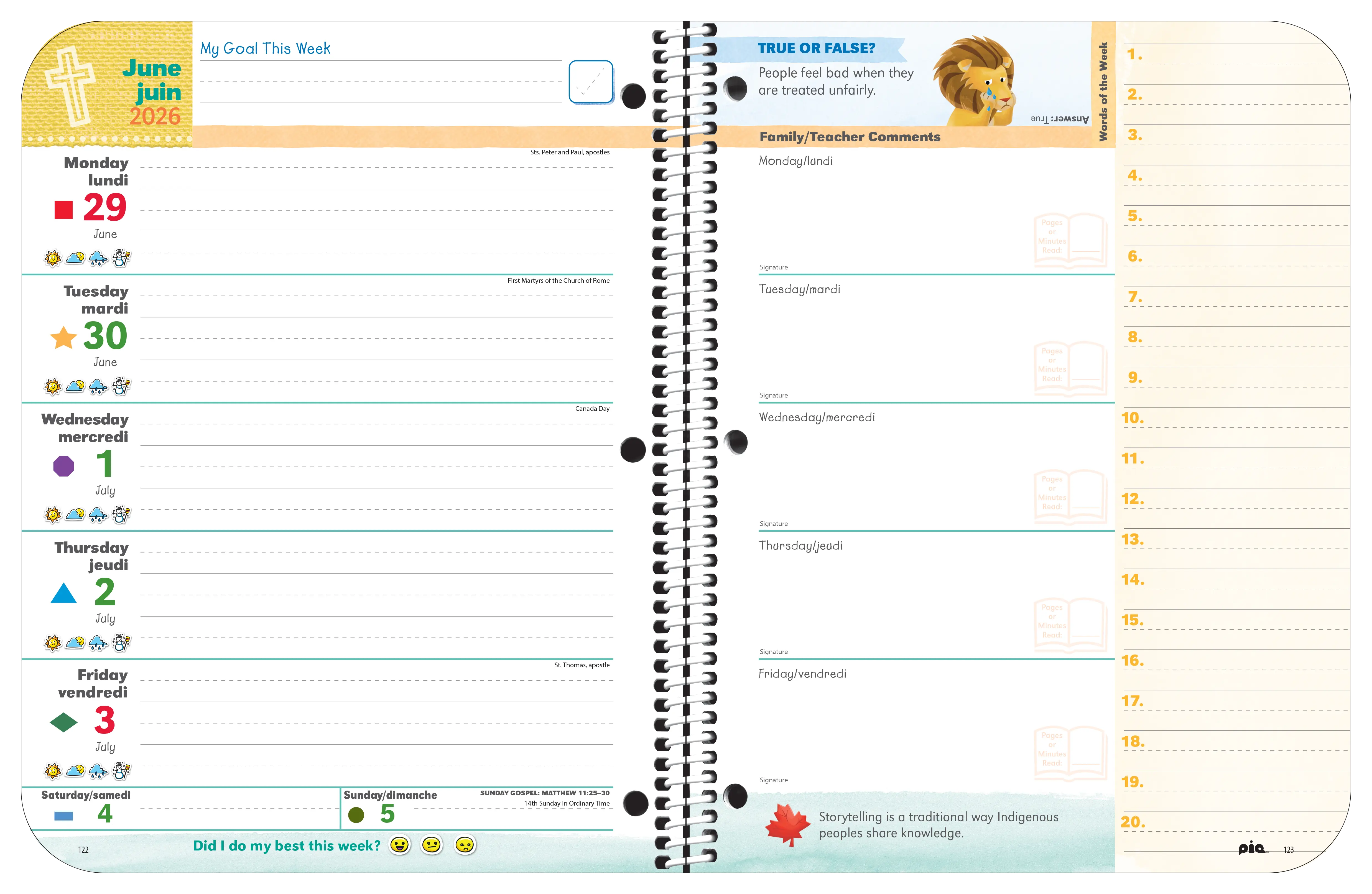 Primary Catholic Faith Planner Spread